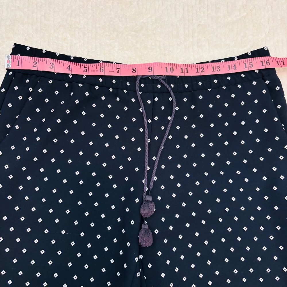 Loft Navy and White Drawstring Cropped Pant with Border Design. - Picture 5 of 9